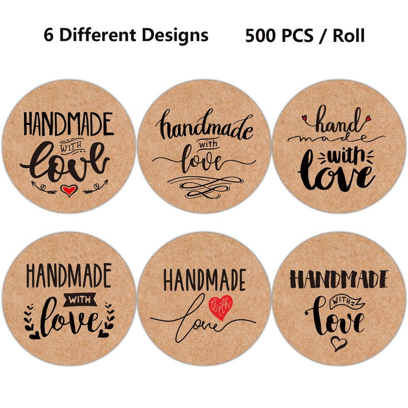 Mr.Mug Handmade Packaging, Homemade Stickers - 6 Designs, 1.4 Inches, 500 Adhesive Labels Per Roll - Image 2